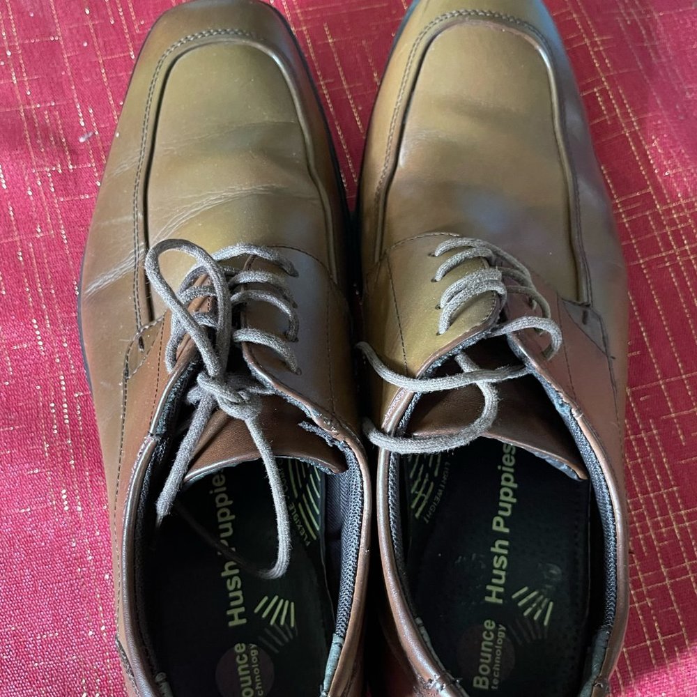 Size 9.5 Men's Hush Puppies Brown Leather Lace-Up Bounce Tech Shoes HMV10091-236